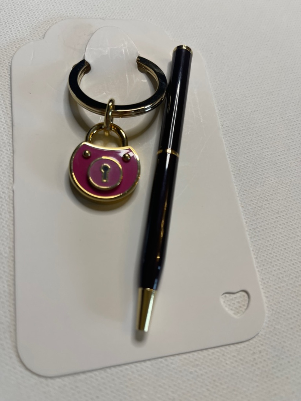 Coach Pink Padlock Keychain with Gold Hardware and Black Coach Pen - Picture 7 of 8